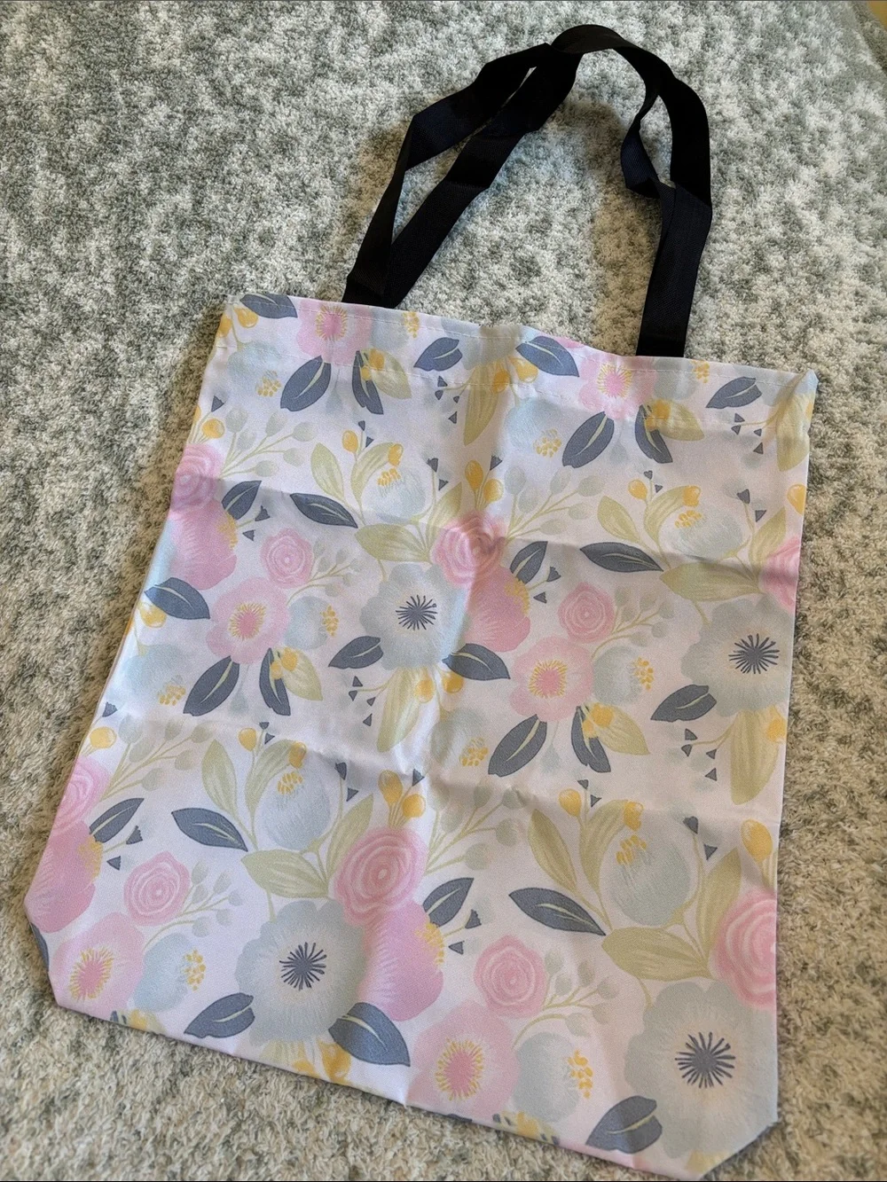 Floral Pastels Poly Canvas Tote Bag NWT 13.50”x15.75”